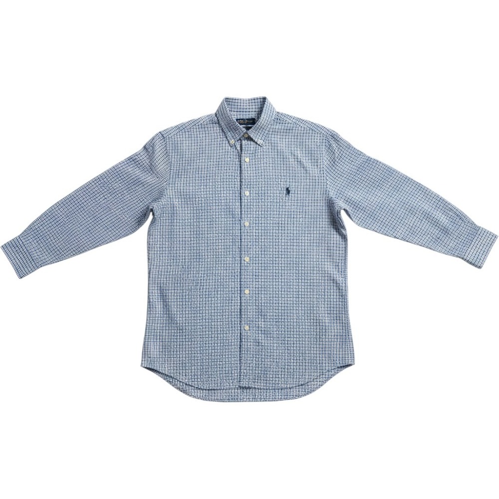Ralph Lauren‎ Classic Fit Button Shirt Men Large Blue Plaid 100% Cotton Logo